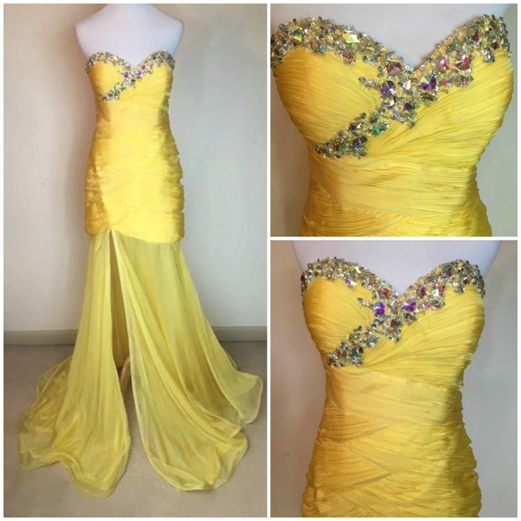 Dresses & Skirts - Yellow Prom Pageant Formal Gown Split Leg AB Stone